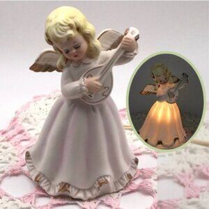 Vintage Porcelain Bisque Angel Night Light Lamp Pink 7 in